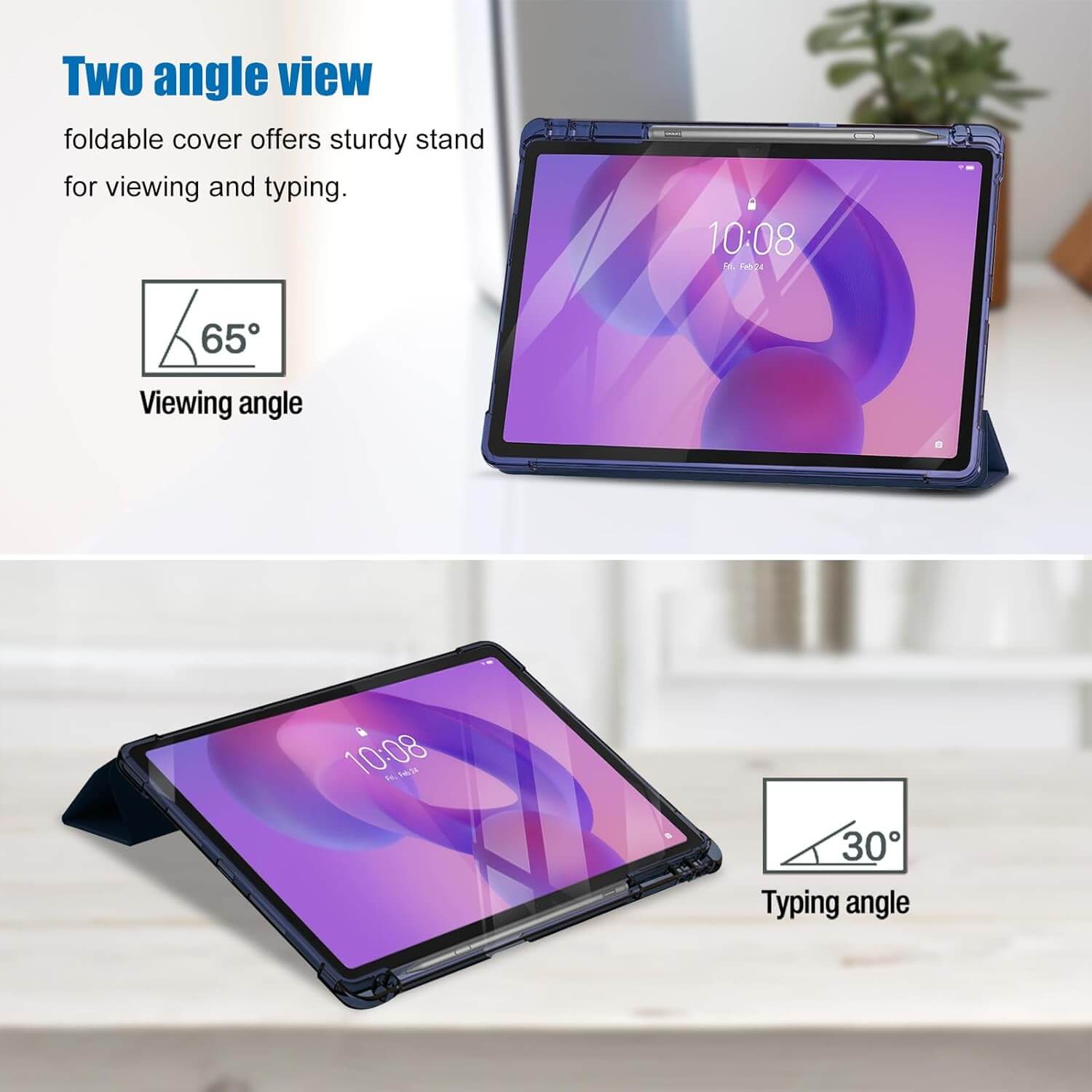 Slim Light Cover Trifold Stand Hard Shell Folio Smart Protective Case for Idea Tab Plus/Tab K12 (TB361FU/TB361ZU)