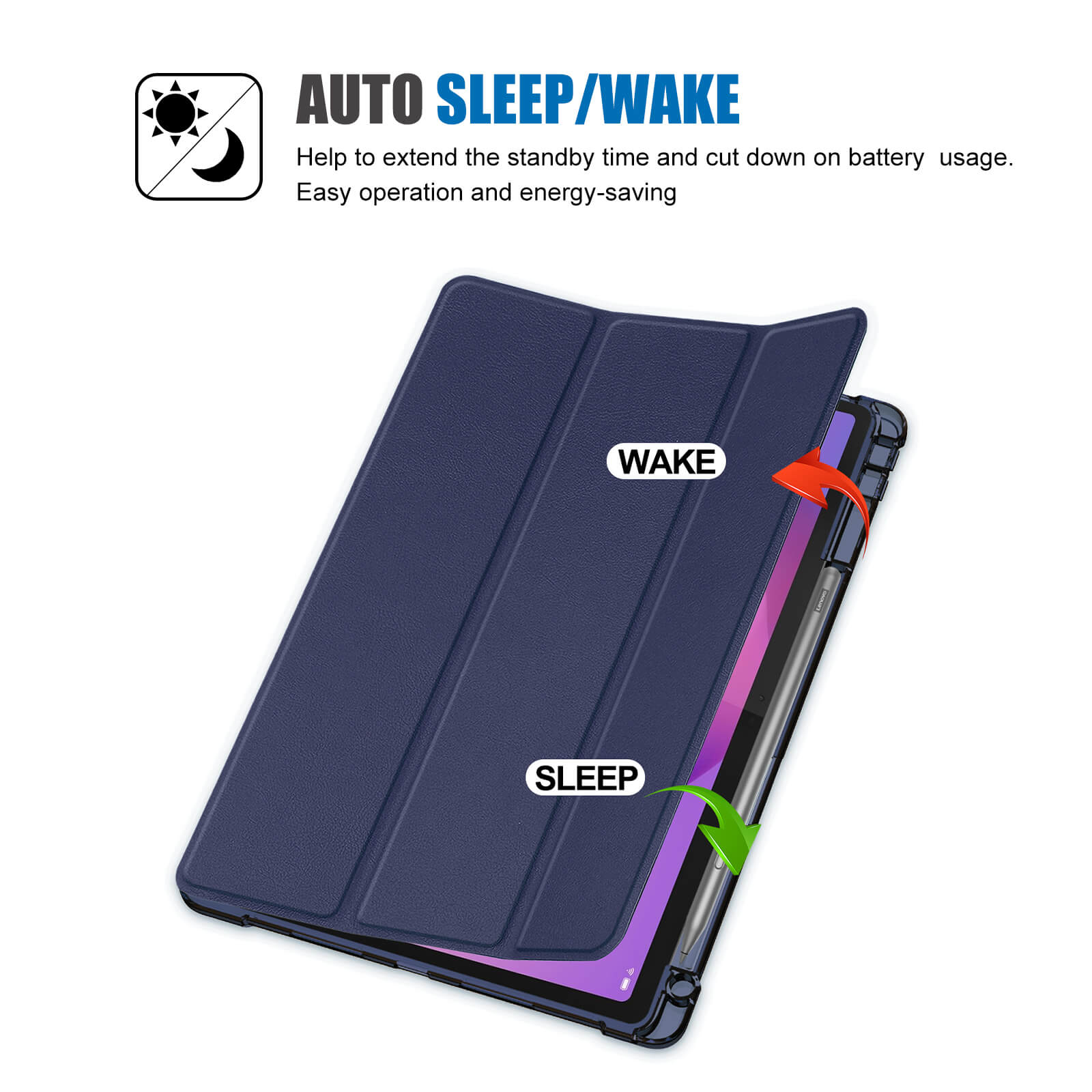 Slim Light Cover Trifold Stand Hard Shell Folio Smart Protective Case for Idea Tab Plus/Tab K12 (TB361FU/TB361ZU)