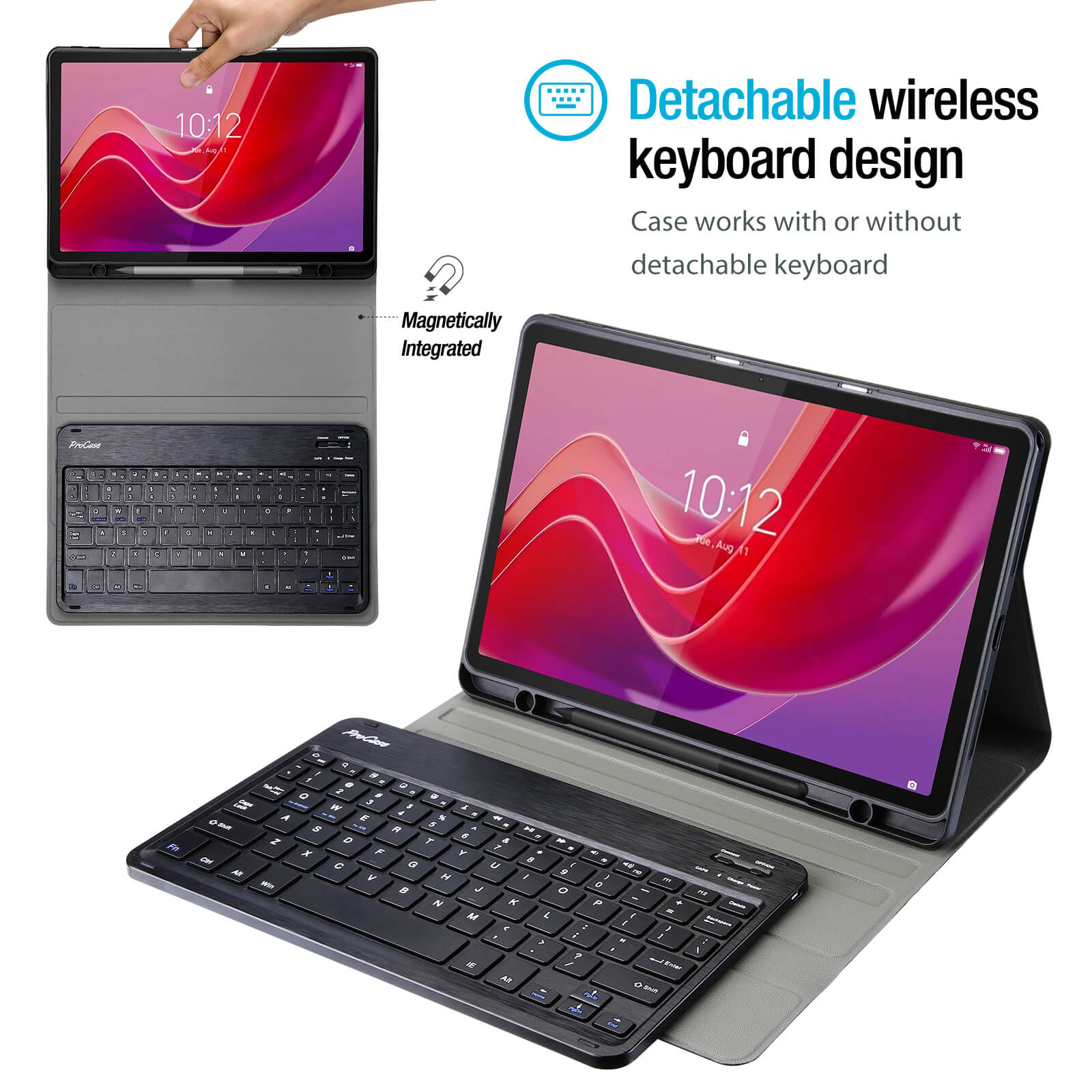 PU Leather Case with Magnetically Detachable Wireless Keyboard for Lenovo Tab M11 / Tab K11 LTE 11 Inch