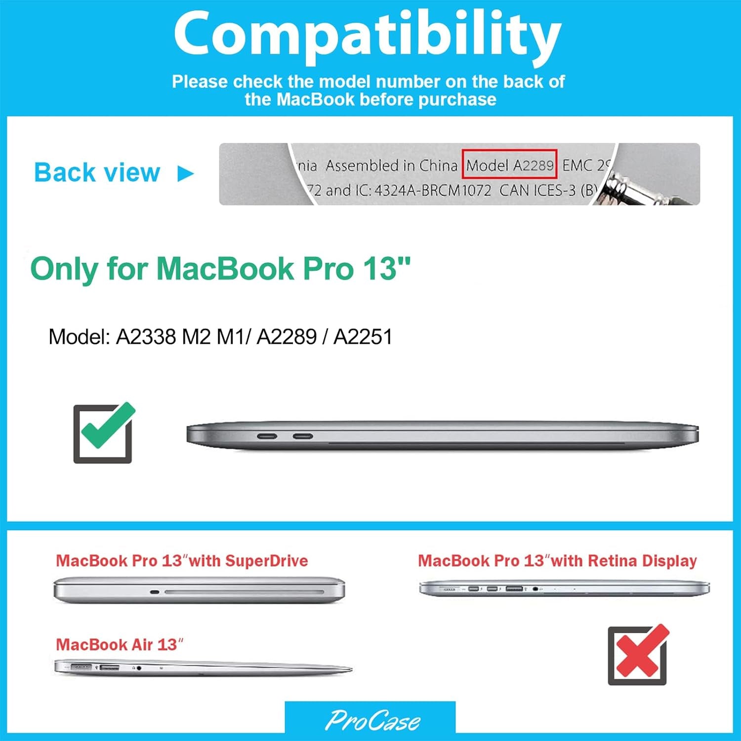  MacBook Pro 13 Inch 2023 M2, 2022 2020 M1 A2338/ A2289/ A2251, Heavy Duty Hard Shell Case