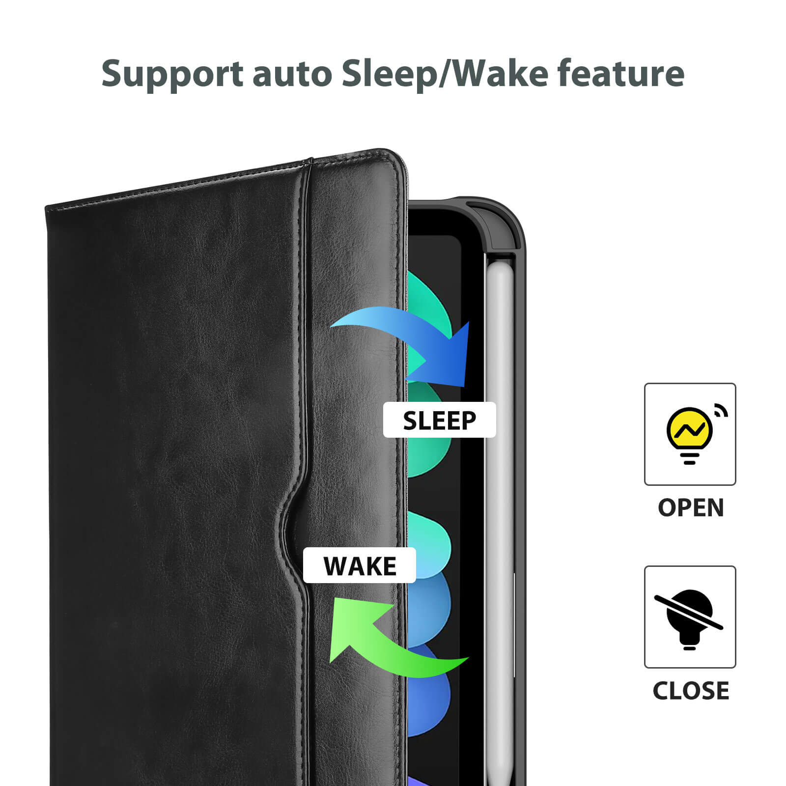 Premium PU Leather Folio Business Case for for iPad mini 7th (A17 Pro) 2024/iPad Mini 6th Generation 2021 8.3 Inch with magnetic closure supports auto wake-sleep function