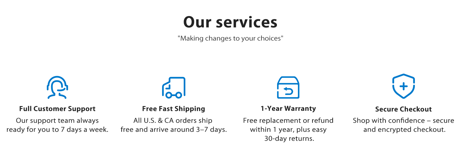 List of services with icons and text on a white background