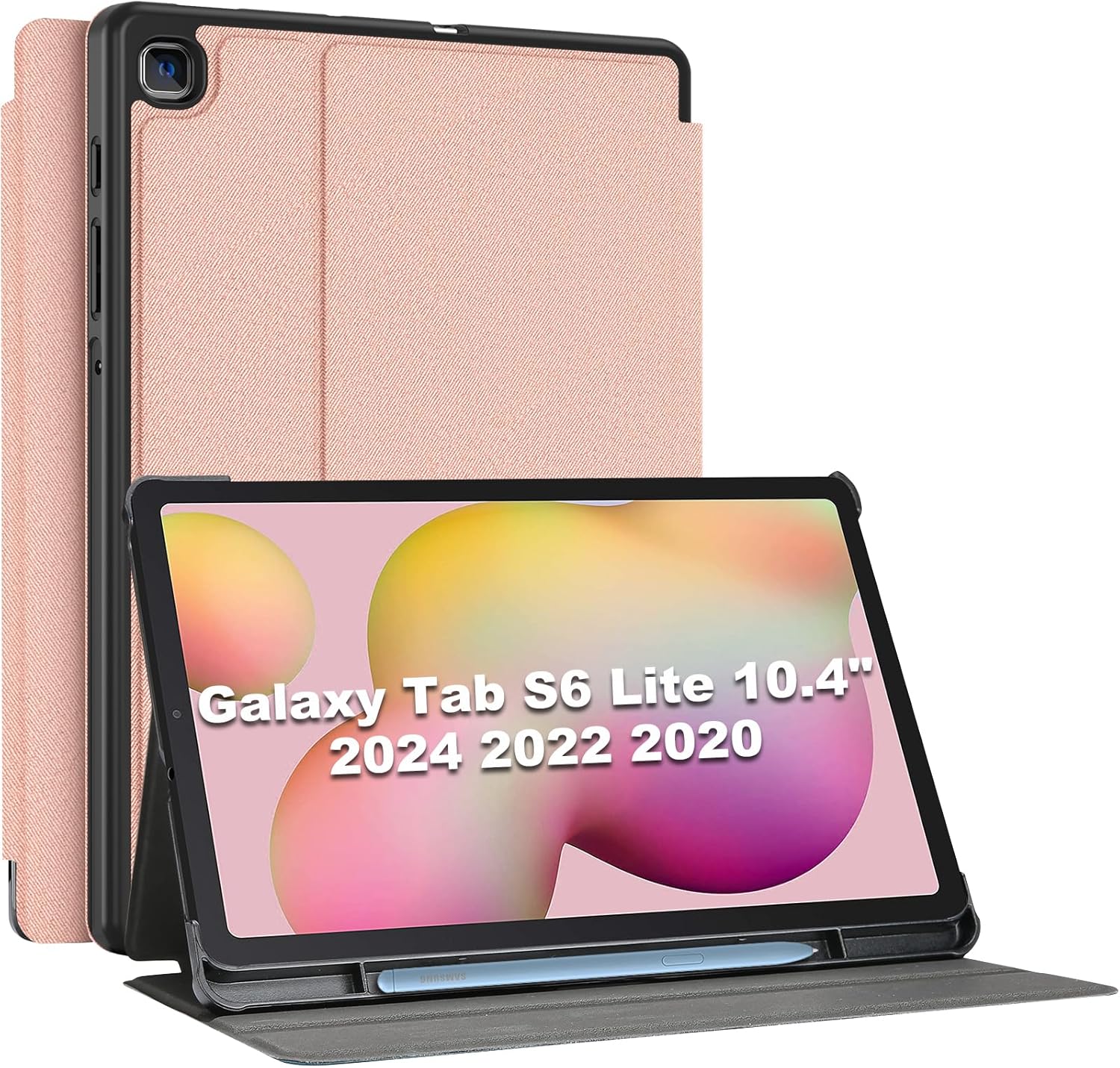 Galaxy Tab S6 Lite 10.4” 2024 2022 2020 with S Pen Holder, Slim Stand Folio Case Smart Cover for Galaxy Tab S6 Lite 10.4 Inch SM-P613/ P619 SM-P610/ P615 SM-P620 / P625, pink