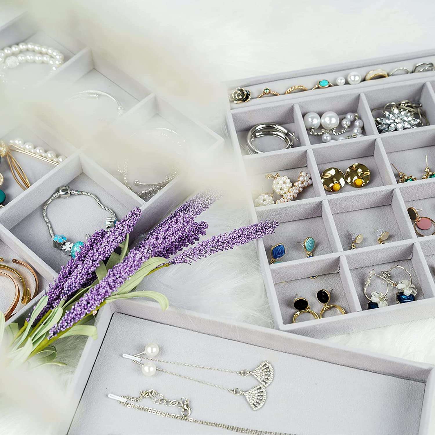 ProCase Earring Holder Organizer Box Valentine's Day Gifts, Clear Acrylic Jewelry Box for Women, Stackable Large Jewelry Storage Case with