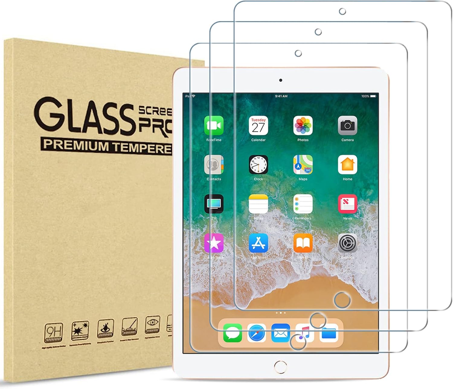 Screen Protector for iPad 6th/ 5th 9.7-Inch, iPad Air 2nd/ Air 1st, iPad Pro 9.7 2016, Tempered Glass Film Guard, Ultra Sensitive,Case Friendly