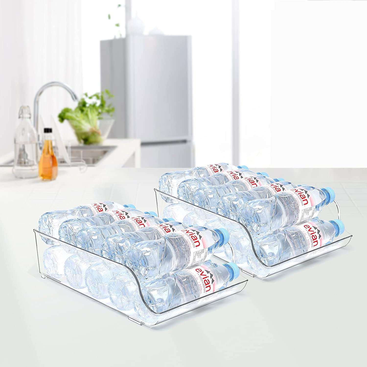 2-Pack Water Bottle Organizer Bins & Clear Storage for Refrigerator