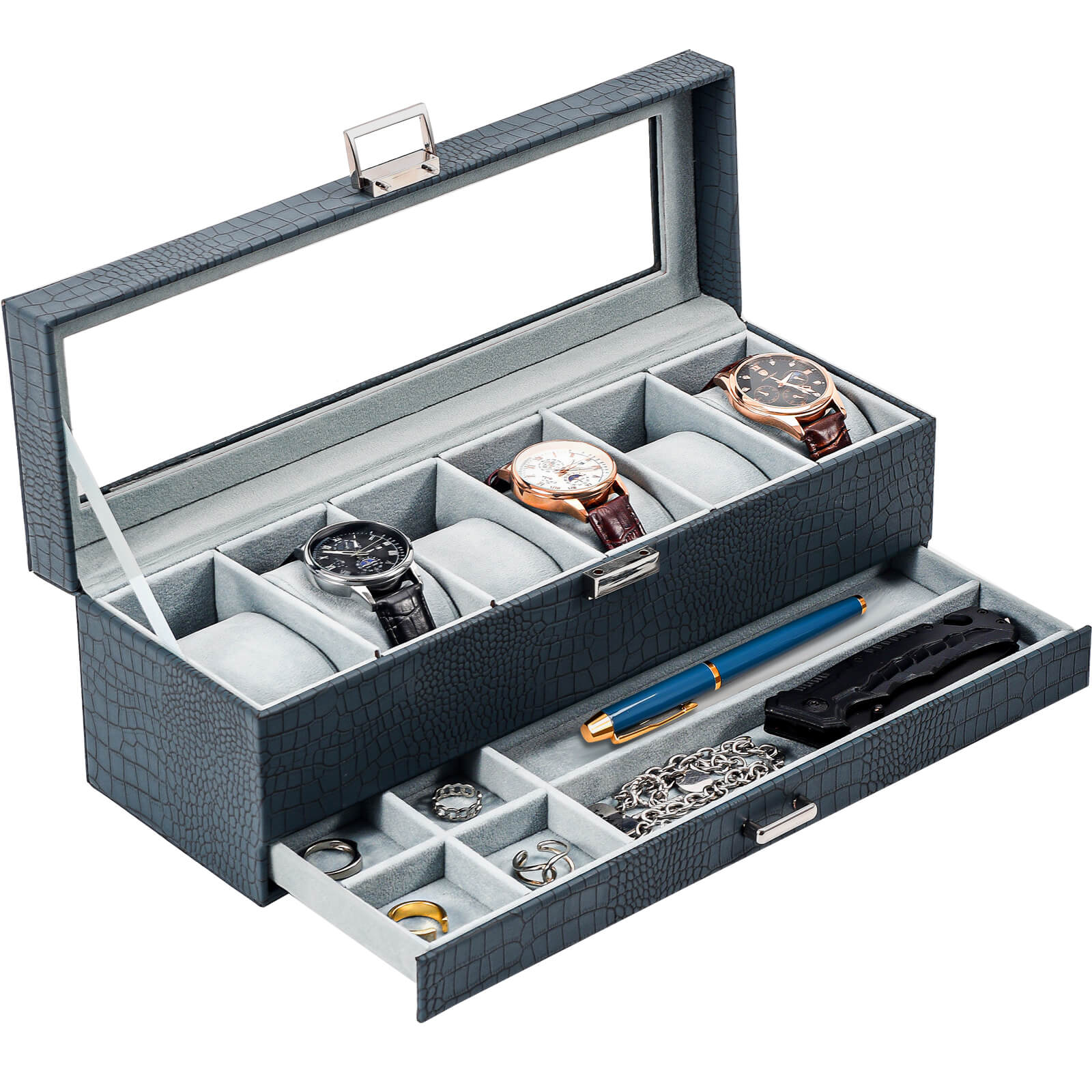 ProCase 2 Layer Watch Box Mens Jewelry Organizer Storage Holder Grey