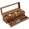 6 Slot Watches Display Case with Drawer, Mens Watch Case with Glass Lid Brown