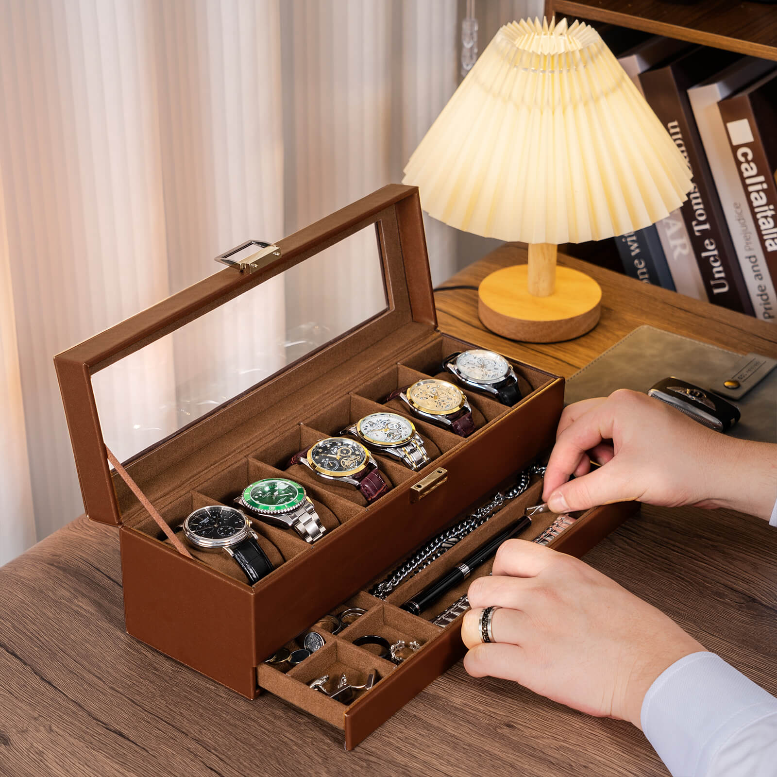 ProCase 2 Layer Watch Box Mens Jewelry Organizer Storage Holder