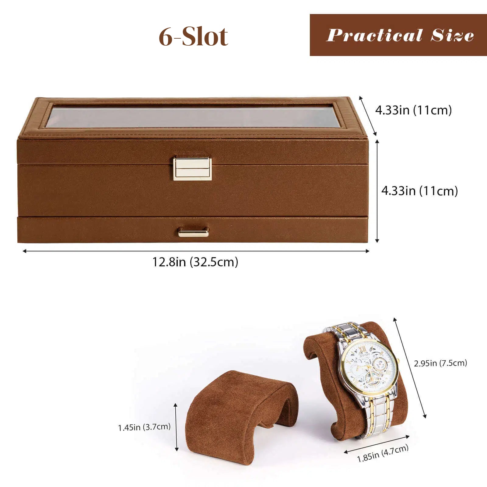 2 Layer 6 Slot Watch Box Mens Jewelry Organizer Storage Holder