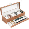 6 Slot Watches Display Case with Drawer, Mens Watch Case with Glass Lid
