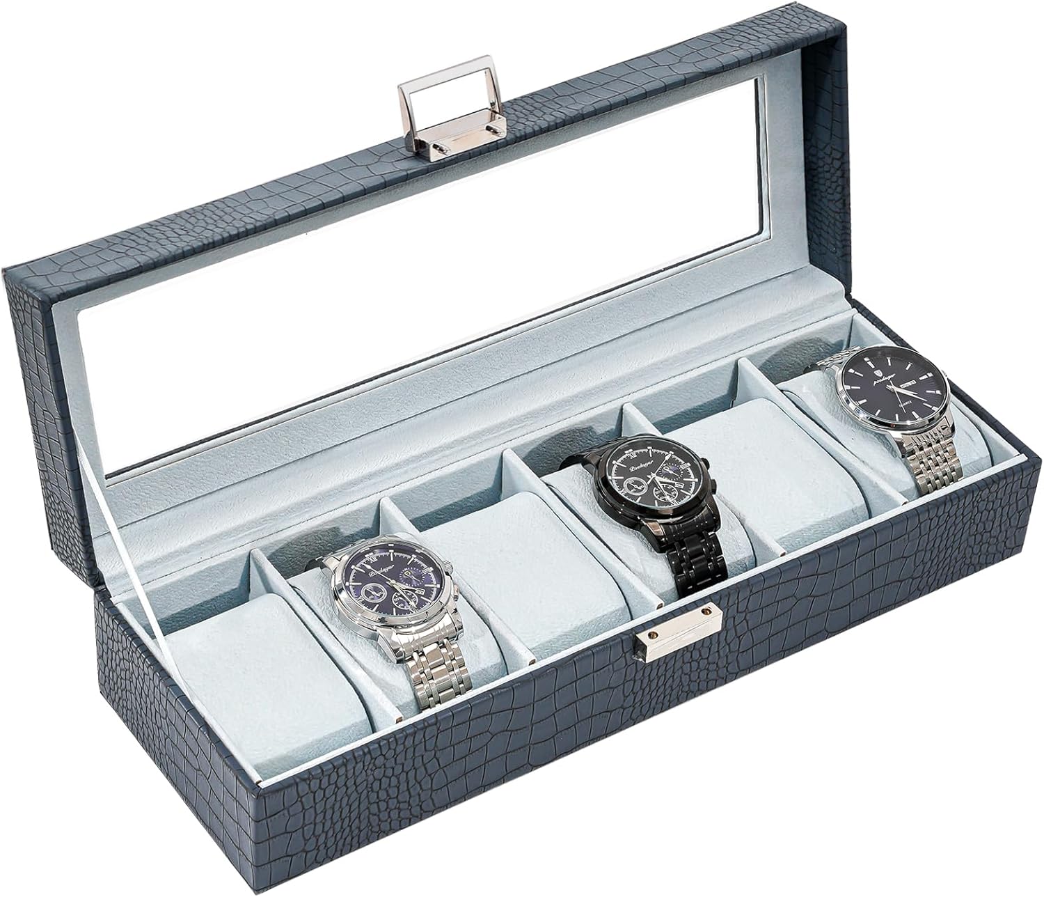 Watch Box Organizer, 6 Slot Watch Display Case With Glass Lid, Watch Storage Holder Mens Watch Case, Anniversary Birthday Christmas Gifts for Men Women