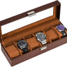 Watch Box Organizer, 6 Slot Watch Display Case With Glass Lid, Watch Storage Holder Mens Watch Case, Anniversary Birthday Christmas Gifts for Men Women