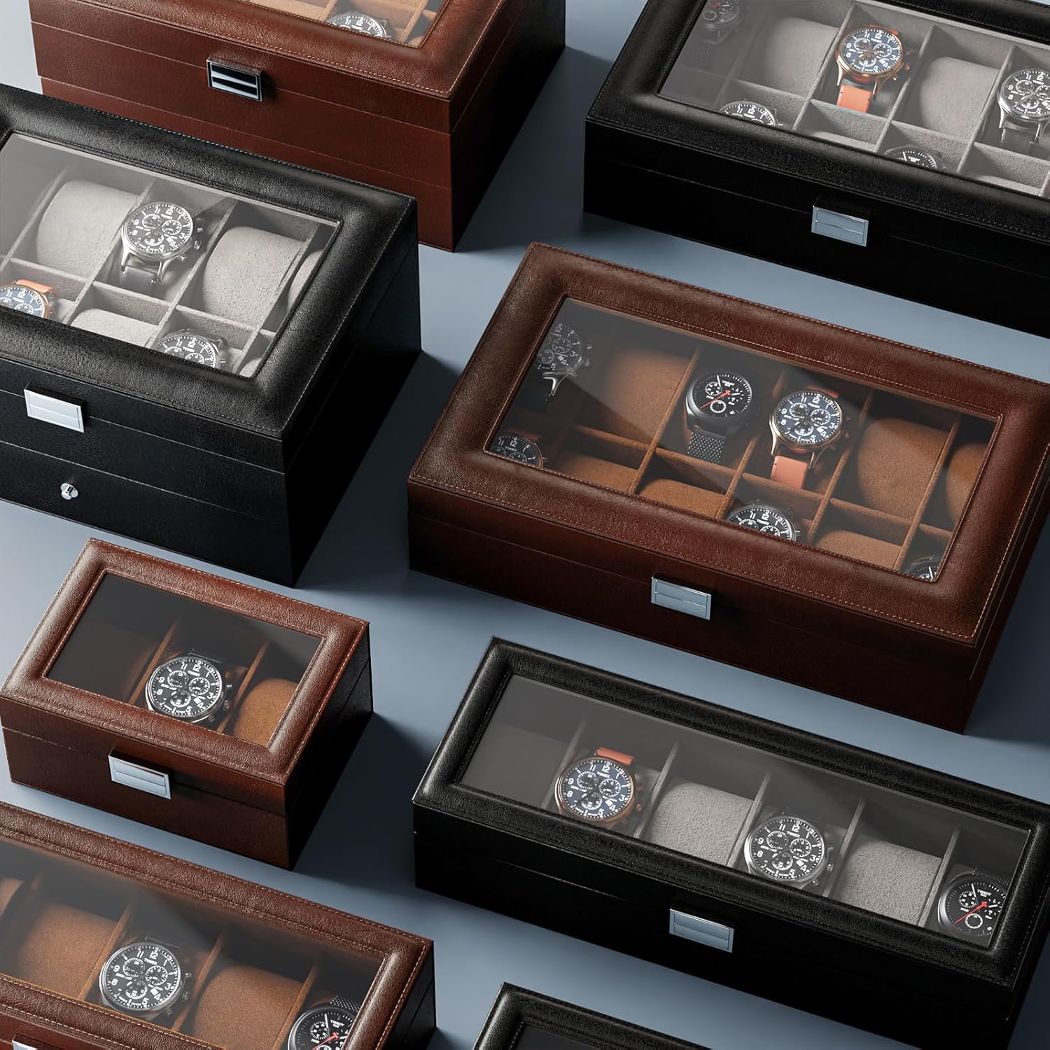 Watch Box Organizer, 12 Slot Watch Display Case With Glass Lid, Watch Storage Holder Mens Watch Case, Anniversary Birthday Christmas Gifts for Men Women