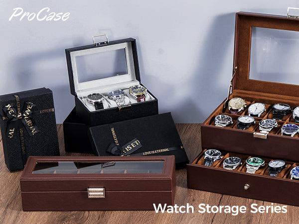 Watch Box Organizer, 12 Slot Watch Display Case With Glass Lid, Watch Storage Holder Mens Watch Case, Anniversary Birthday Christmas Gifts for Men Women