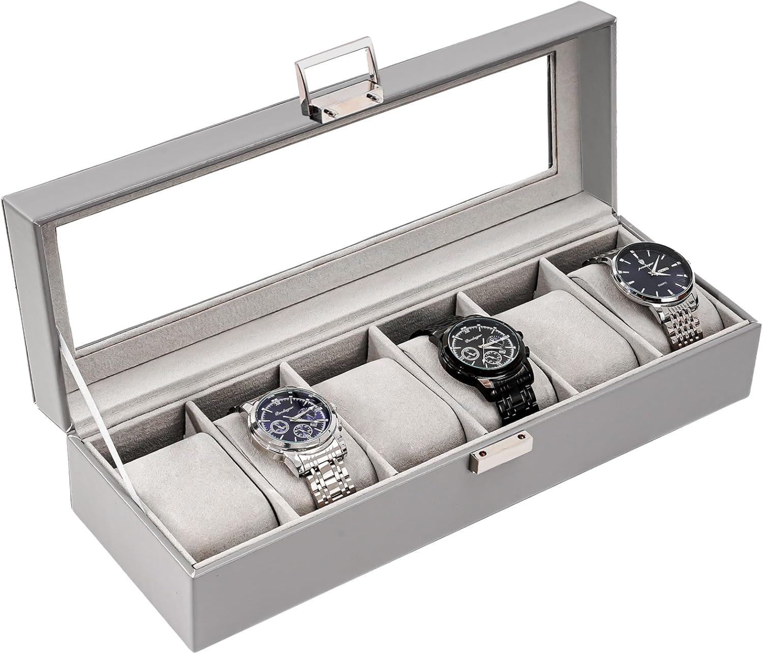 Watch Box Organizer, 6 Slot Watch Display Case With Glass Lid, Watch Storage Holder Mens Watch Case, Anniversary Birthday Christmas Gifts for Men Women