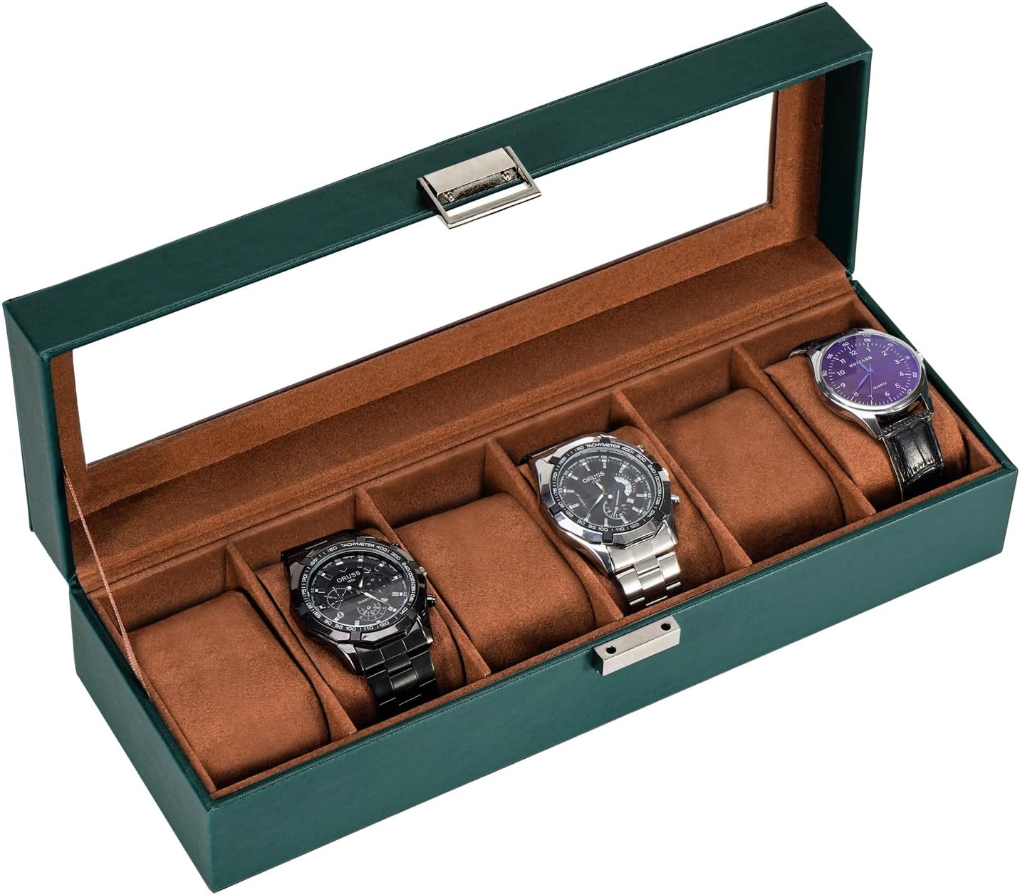 Watch Box Organizer, 6 Slot Watch Display Case With Glass Lid, Watch Storage Holder Mens Watch Case, Anniversary Birthday Christmas Gifts for Men Women