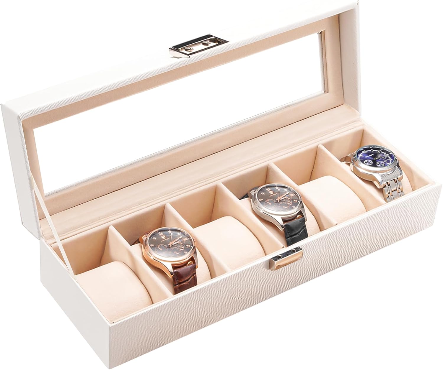 Watch Box Organizer, 6 Slot Watch Display Case With Glass Lid, Watch Storage Holder Mens Watch Case, Anniversary Birthday Christmas Gifts for Men Women