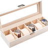 Watch Box Organizer, 6 Slot Watch Display Case With Glass Lid, Watch Storage Holder Mens Watch Case, Anniversary Birthday Christmas Gifts for Men Women