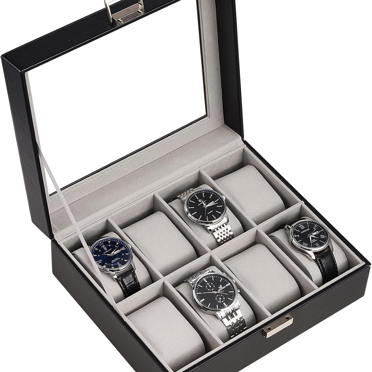 Watch Box Organizer, 8 Slot Watch Display Case With Glass Lid, Watch Storage Holder Mens Watch Case, Anniversary Birthday Christmas Gifts for Men Women