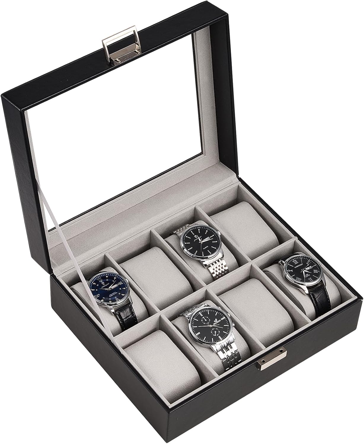 Watch Box Organizer, 8 Slot Watch Display Case With Glass Lid, Watch Storage Holder Mens Watch Case, Anniversary Birthday Christmas Gifts for Men Women