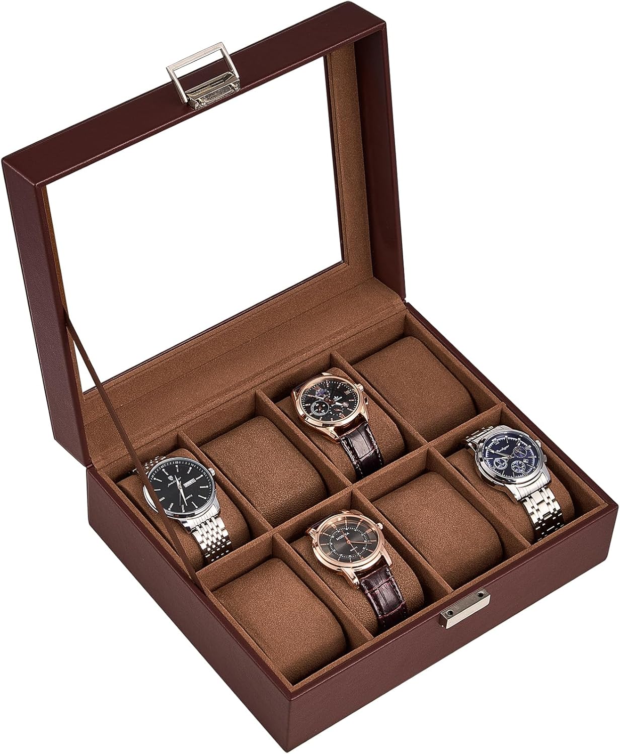 Watch Box Organizer, 8 Slot Watch Display Case With Glass Lid, Watch Storage Holder Mens Watch Case, Anniversary Birthday Christmas Gifts for Men Women