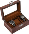 Wooden Watch Box for Men, 3 Slot Watch Display Case Mens Watch Box Organizer, Wood Watch Case for Men Watch Storage, Watch Holder Organizer with Glass Lid, brown