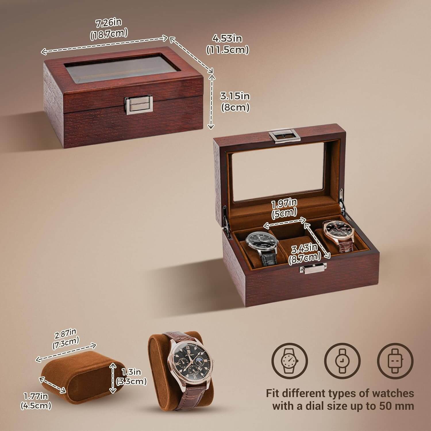 Watch Display Case with Glass Lid