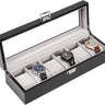 Wooden Watch Box for Men, 6 Slot Watch Display Case Mens Watch Box Organizer, Wood Watch Case for Men Watch Storage, Watch Holder Organizer with Glass Lid, black