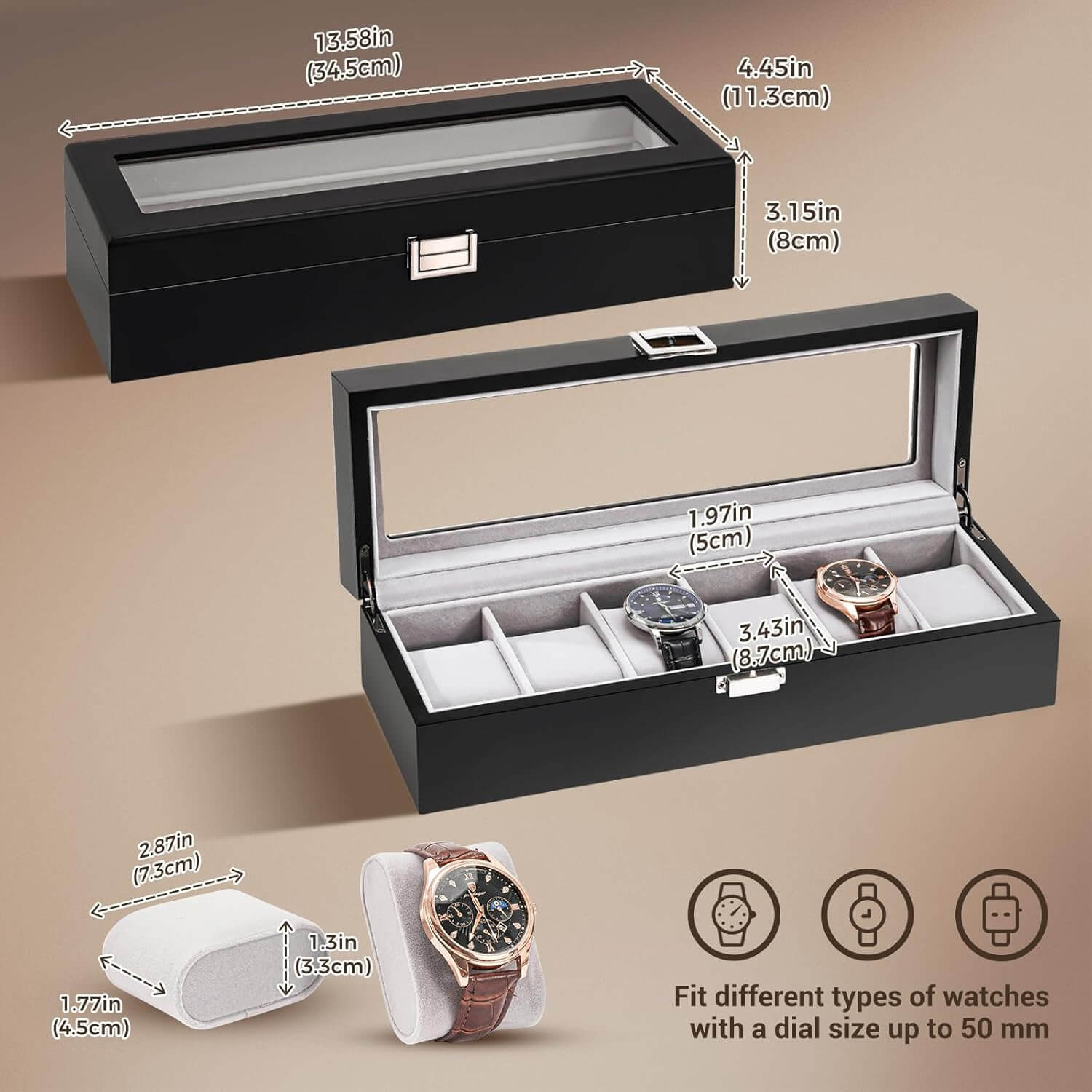 Black Watch Display Case with Glass Lid