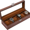 Wooden Watch Box for Men, 6 Slot Watch Display Case Mens Watch Box Organizer, Wood Watch Case for Men Watch Storage, Watch Holder Organizer with Glass Lid, brown