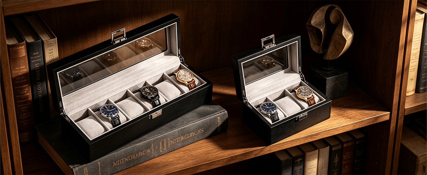 Black Watch Box for Men, Fathers Day Gift for Dad,Watch Display Case Mens Watch Box Organizer, Wood Watch Case for Men Watch Storage, Watch Holder Organizer with Glass Lid