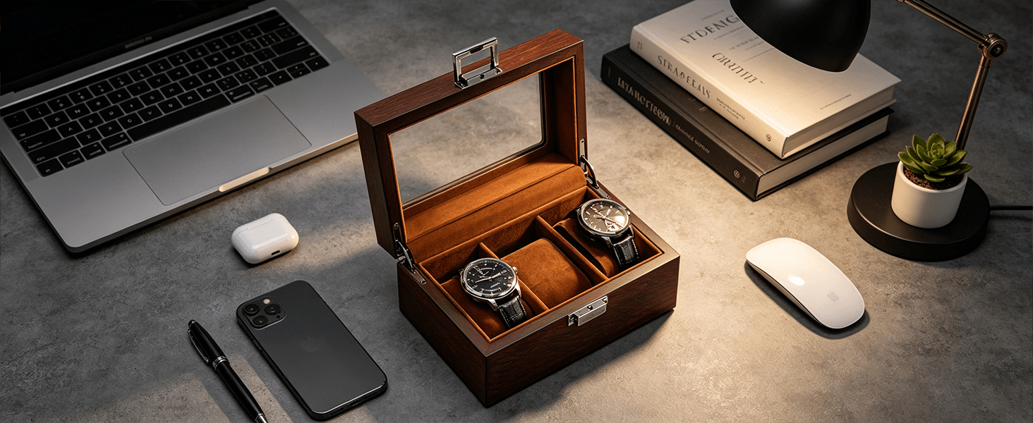 Wooden Watch Box for Men, Fathers Day Gift for Dad,Watch Display Case Mens Watch Box Organizer, Wood Watch Case for Men Watch Storage, Watch Holder Organizer with Glass Lid