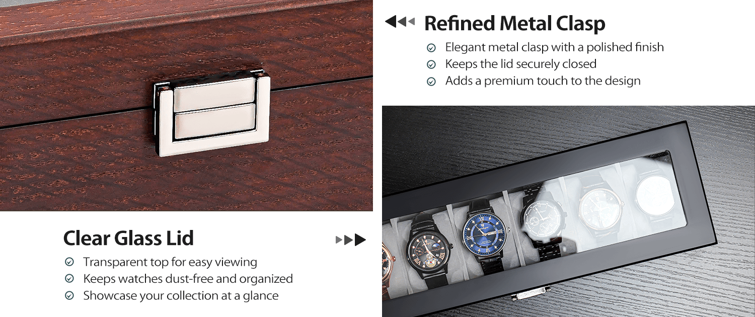 Black Watch Box for Men, Fathers Day Gift for Dad,Watch Display Case Mens Watch Box Organizer, Wood Watch Case for Men Watch Storage, Watch Holder Organizer with Glass Lid
