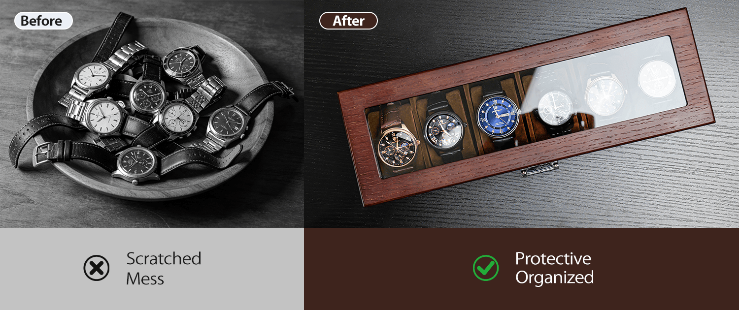 Wooden Watch Box for Men, Fathers Day Gift for Dad,Watch Display Case Mens Watch Box Organizer, Wood Watch Case for Men Watch Storage, Watch Holder Organizer with Glass Lid
