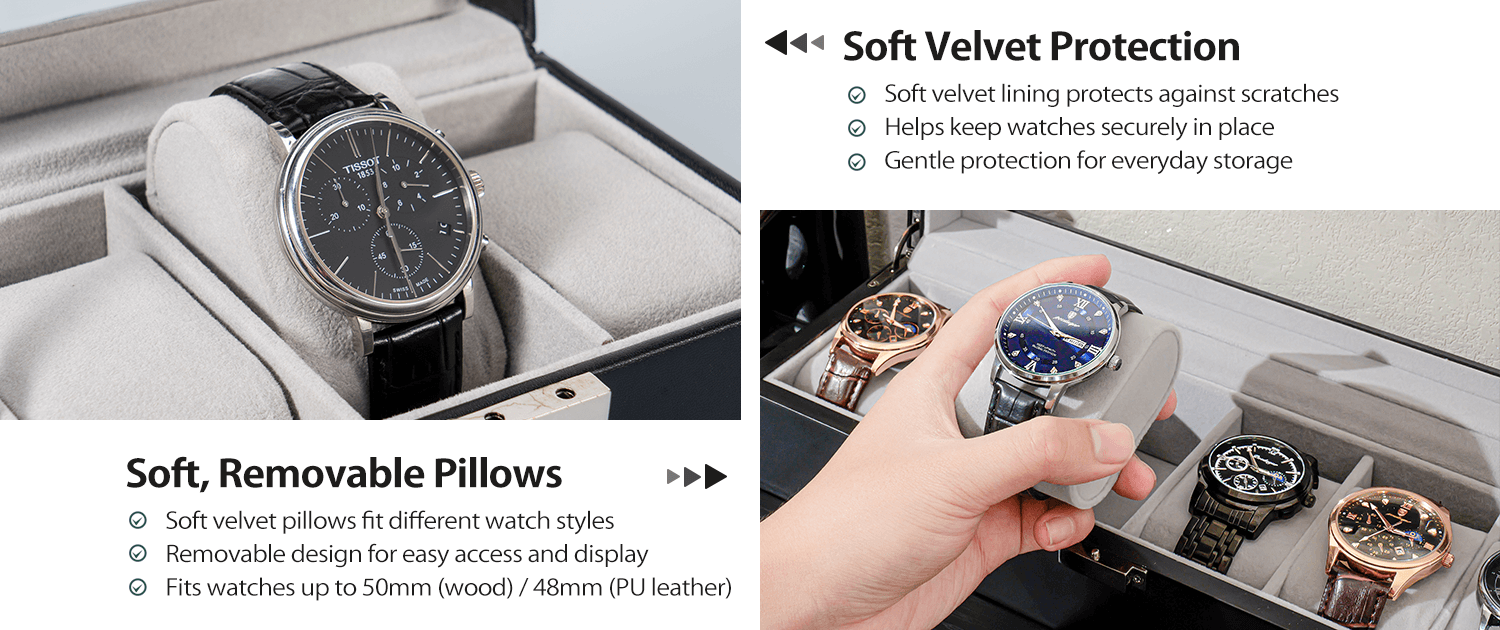 Black Watch Box for Men, Fathers Day Gift for Dad,Watch Display Case Mens Watch Box Organizer, Wood Watch Case for Men Watch Storage, Watch Holder Organizer with Glass Lid