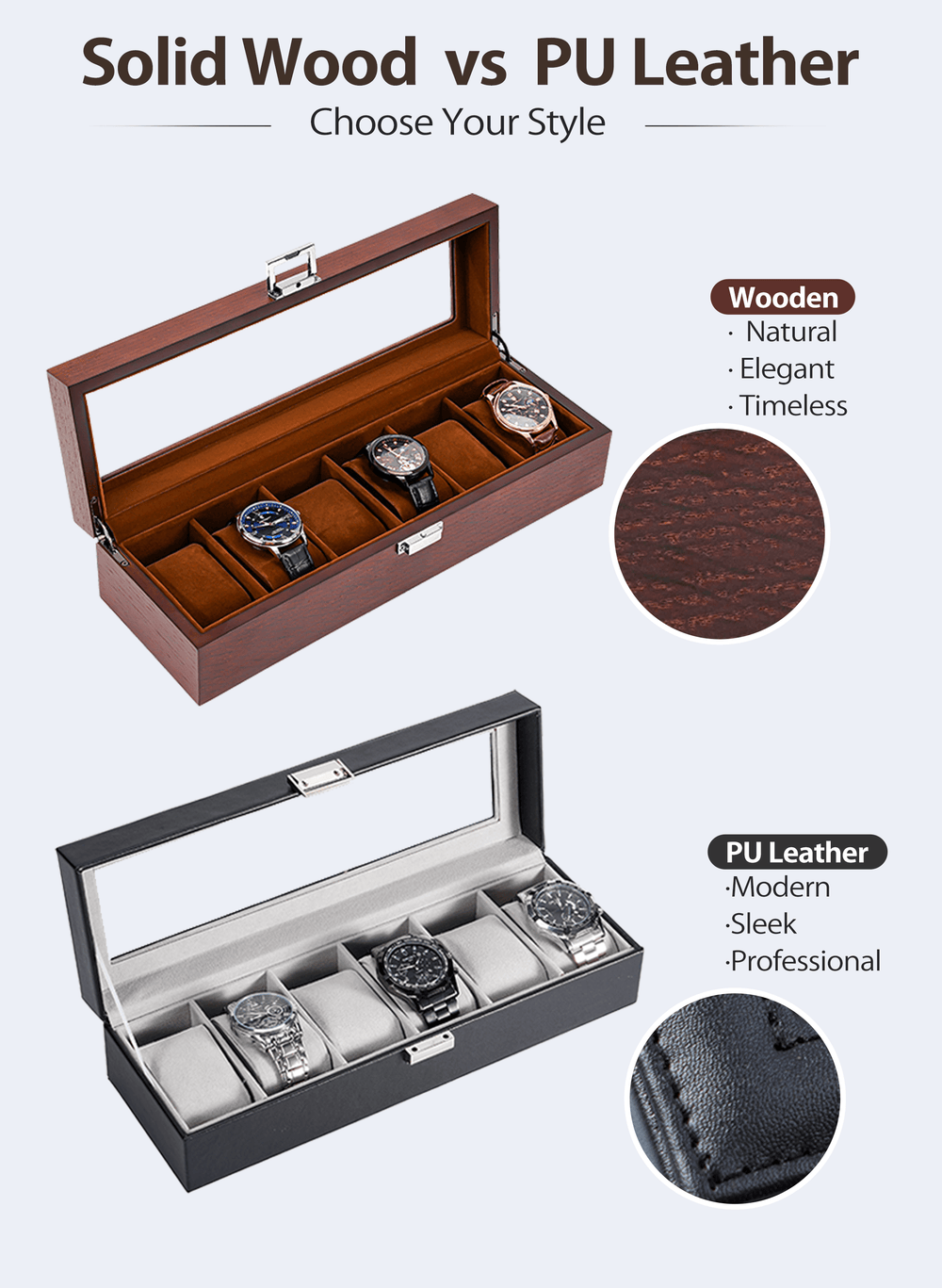 Wooden Watch Box for Men, Fathers Day Gift for Dad,Watch Display Case Mens Watch Box Organizer, Wood Watch Case for Men Watch Storage, Watch Holder Organizer with Glass Lid
