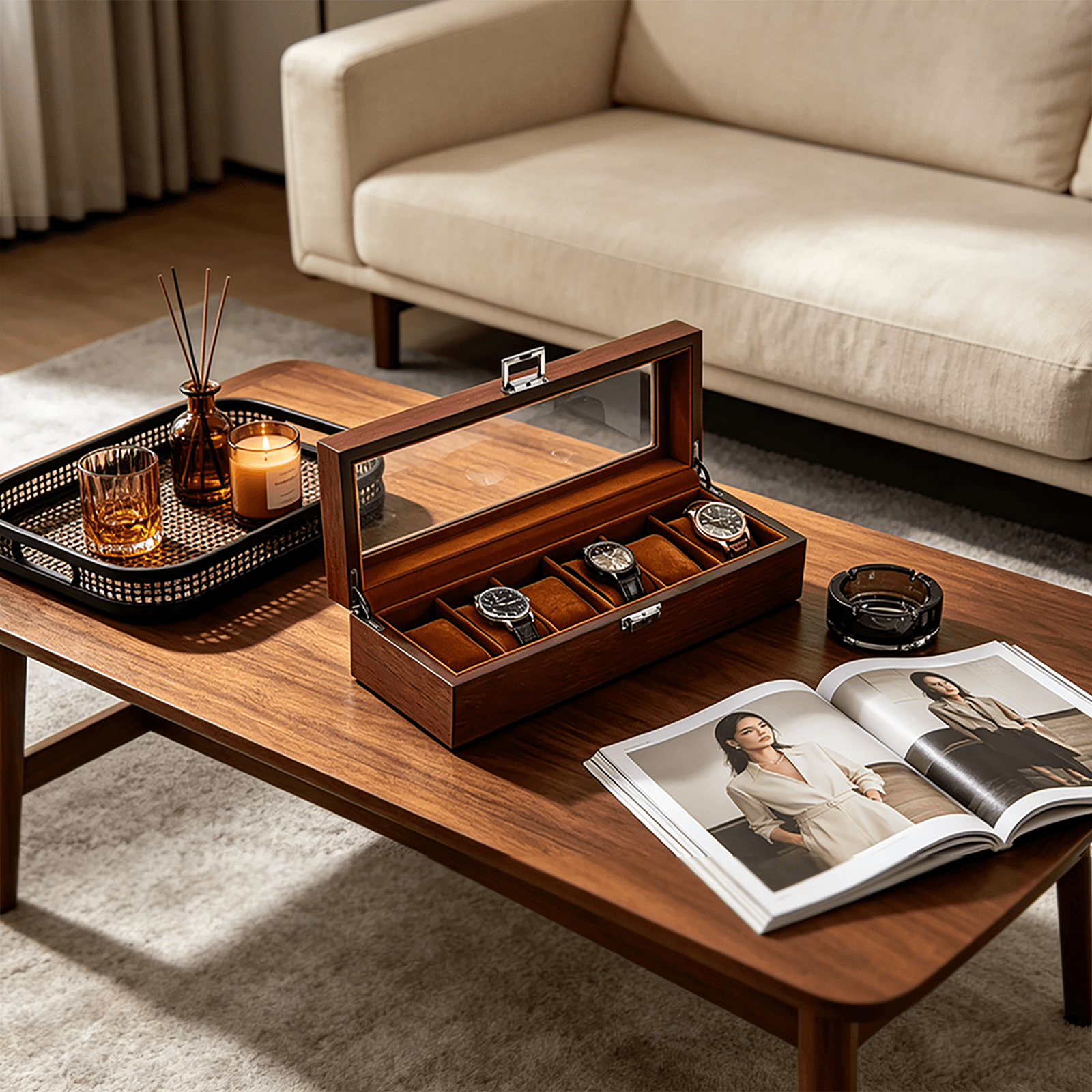 Wooden Watch Box for Men, Fathers Day Gift for Dad,Watch Display Case Mens Watch Box Organizer, Wood Watch Case for Men Watch Storage, Watch Holder Organizer with Glass Lid
