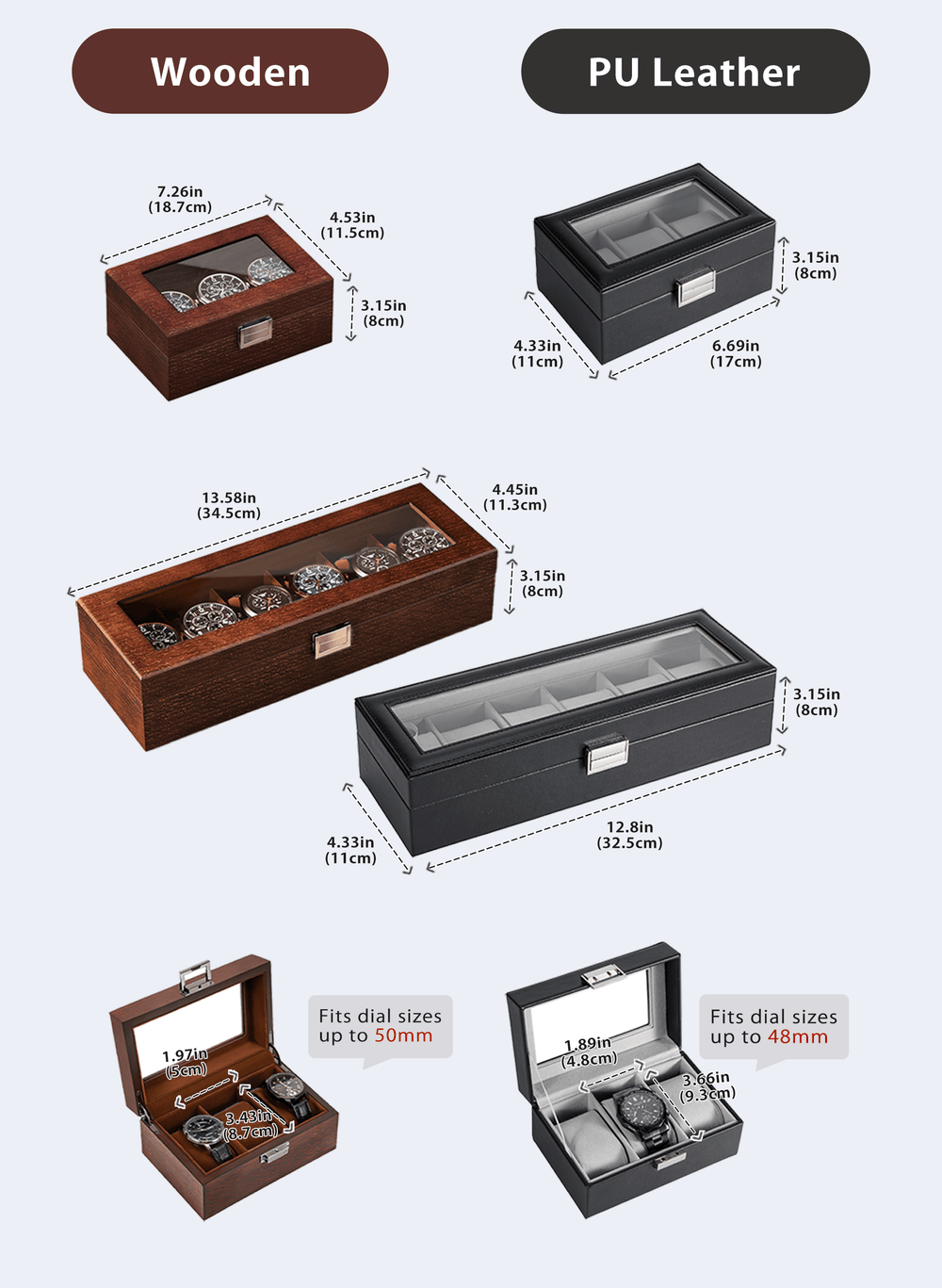 Wooden Watch Box for Men, Fathers Day Gift for Dad,Watch Display Case Mens Watch Box Organizer, Wood Watch Case for Men Watch Storage, Watch Holder Organizer with Glass Lid