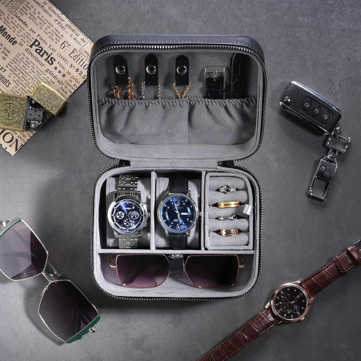ProCase travel watch case for men with PU leather storage for watches and jewelry
