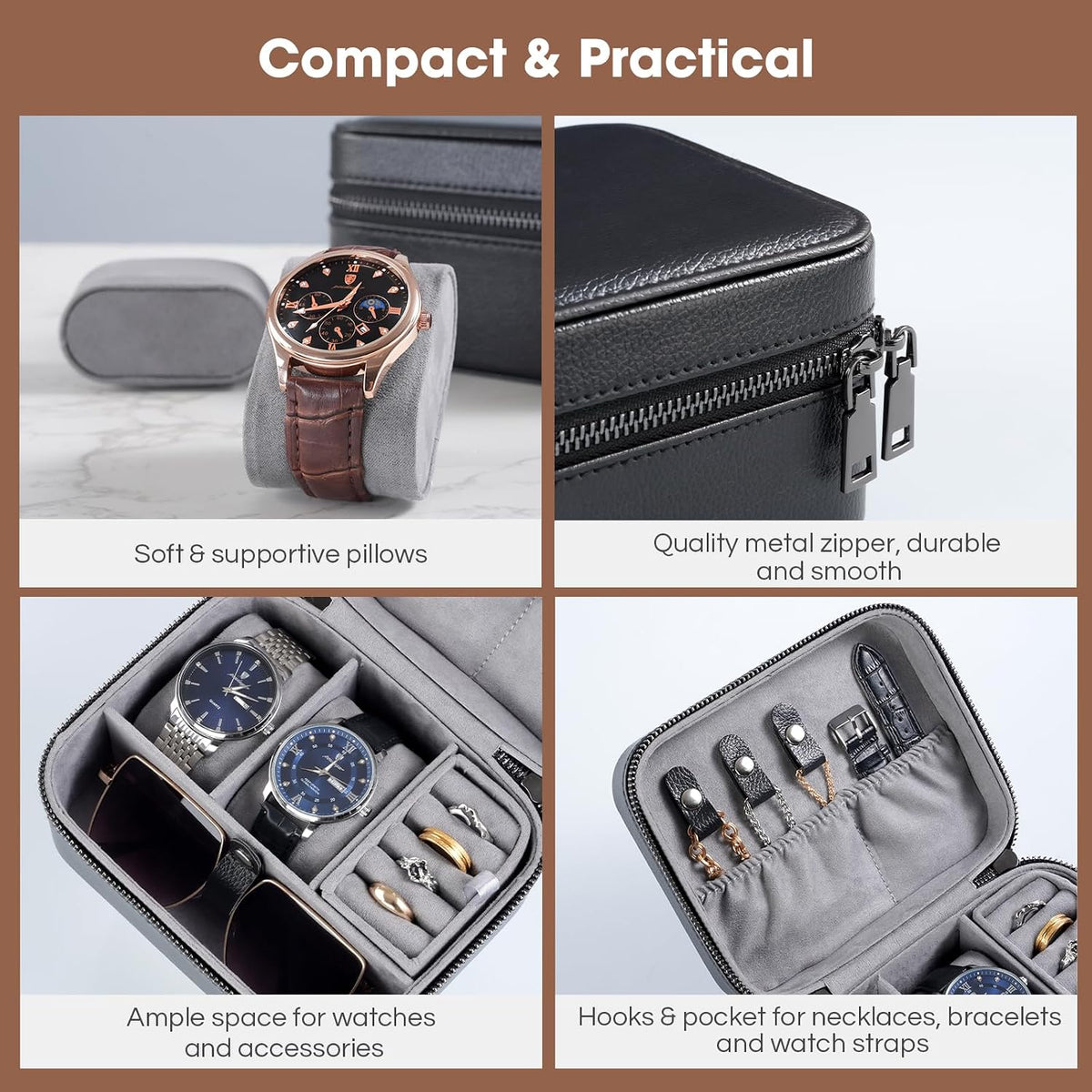 ProCase travel watch case for men with PU leather storage for watches and jewelry