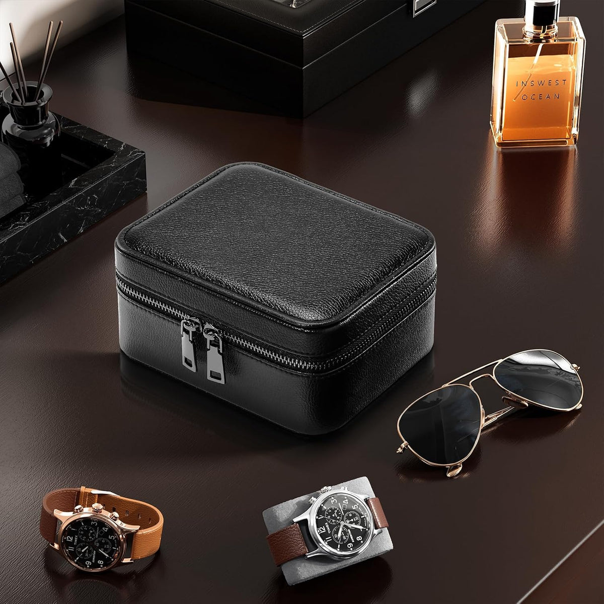 ProCase travel watch case for men with PU leather storage for watches and jewelry