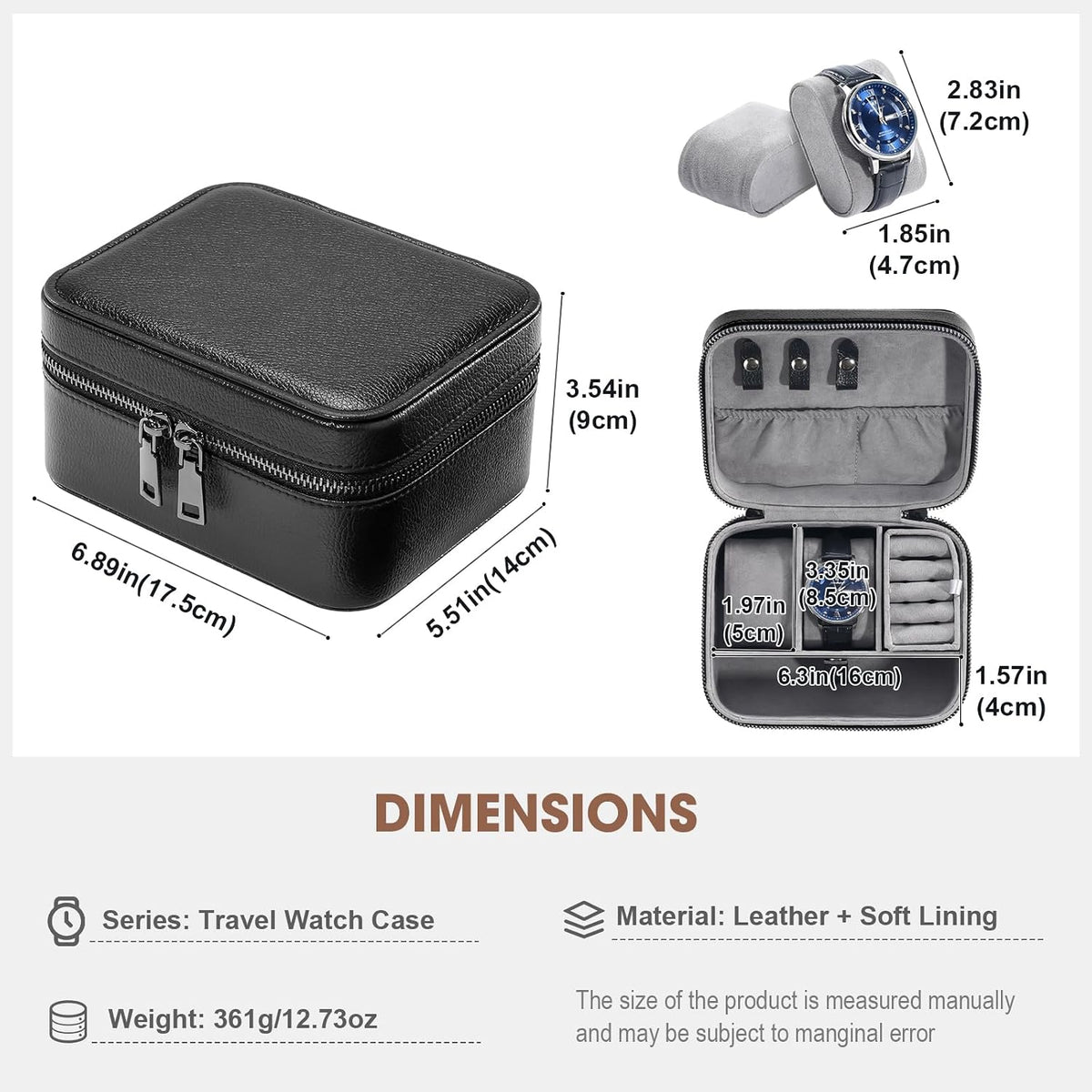ProCase travel watch case for men with PU leather storage for watches and jewelry