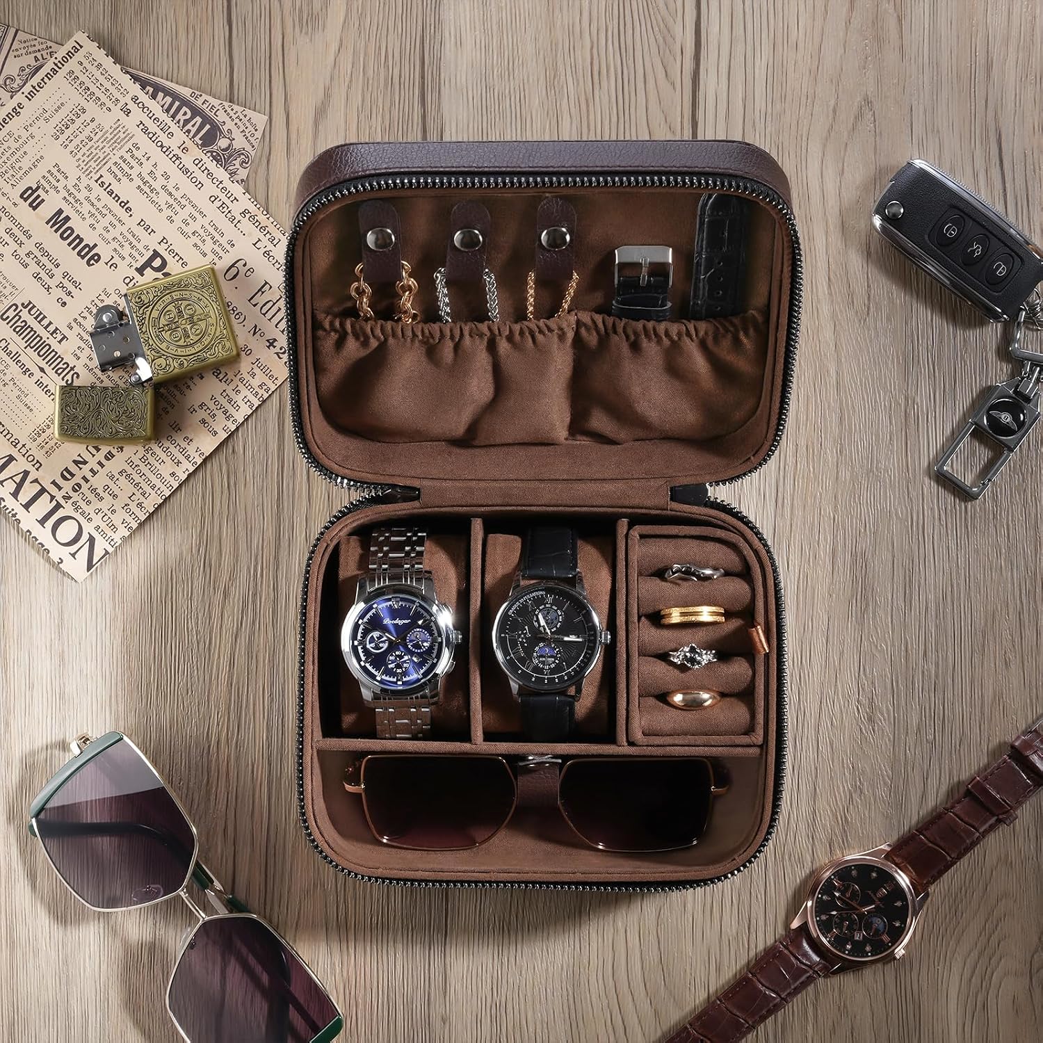 ProCase travel watch case for men with PU leather storage for watches and jewelry