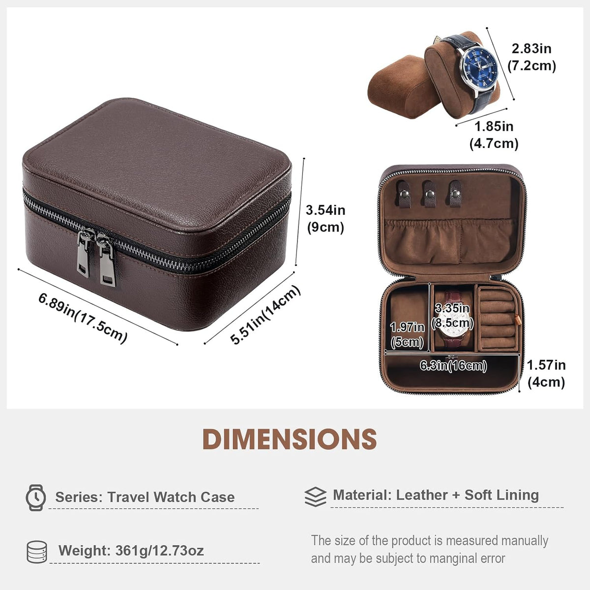 ProCase travel watch case for men with PU leather storage for watches and jewelry
