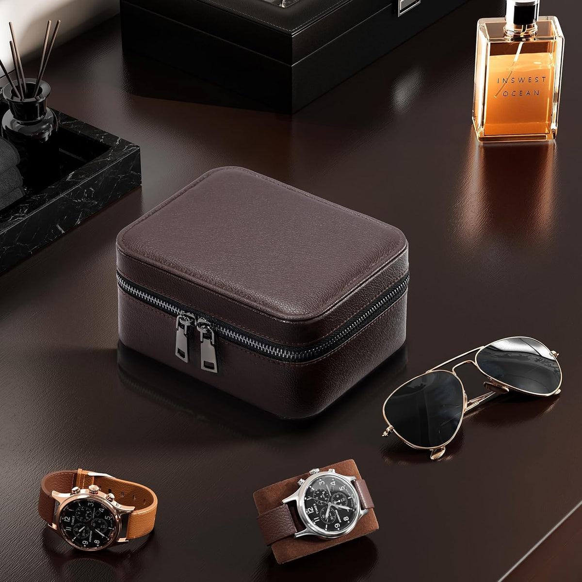 ProCase travel watch case for men with PU leather storage for watches and jewelry