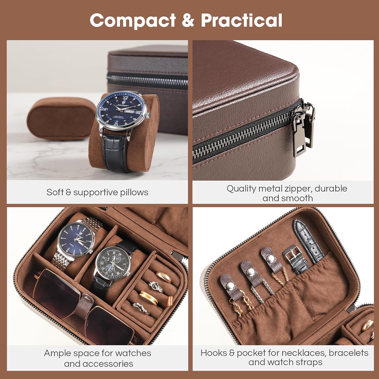 ProCase travel watch case for men with PU leather storage for watches and jewelry