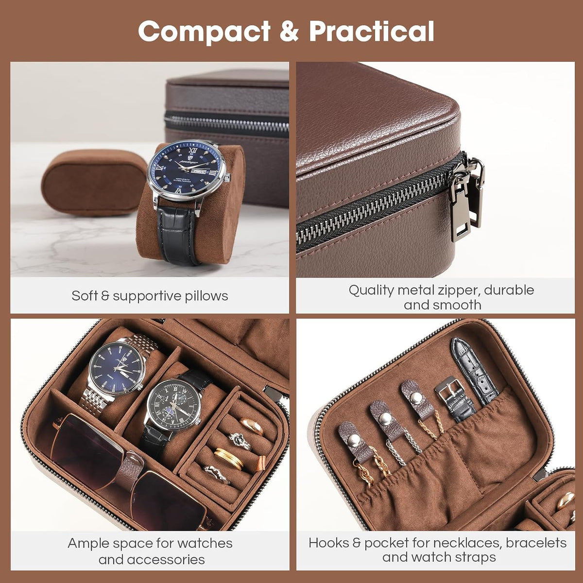 ProCase travel watch case for men with PU leather storage for watches and jewelry