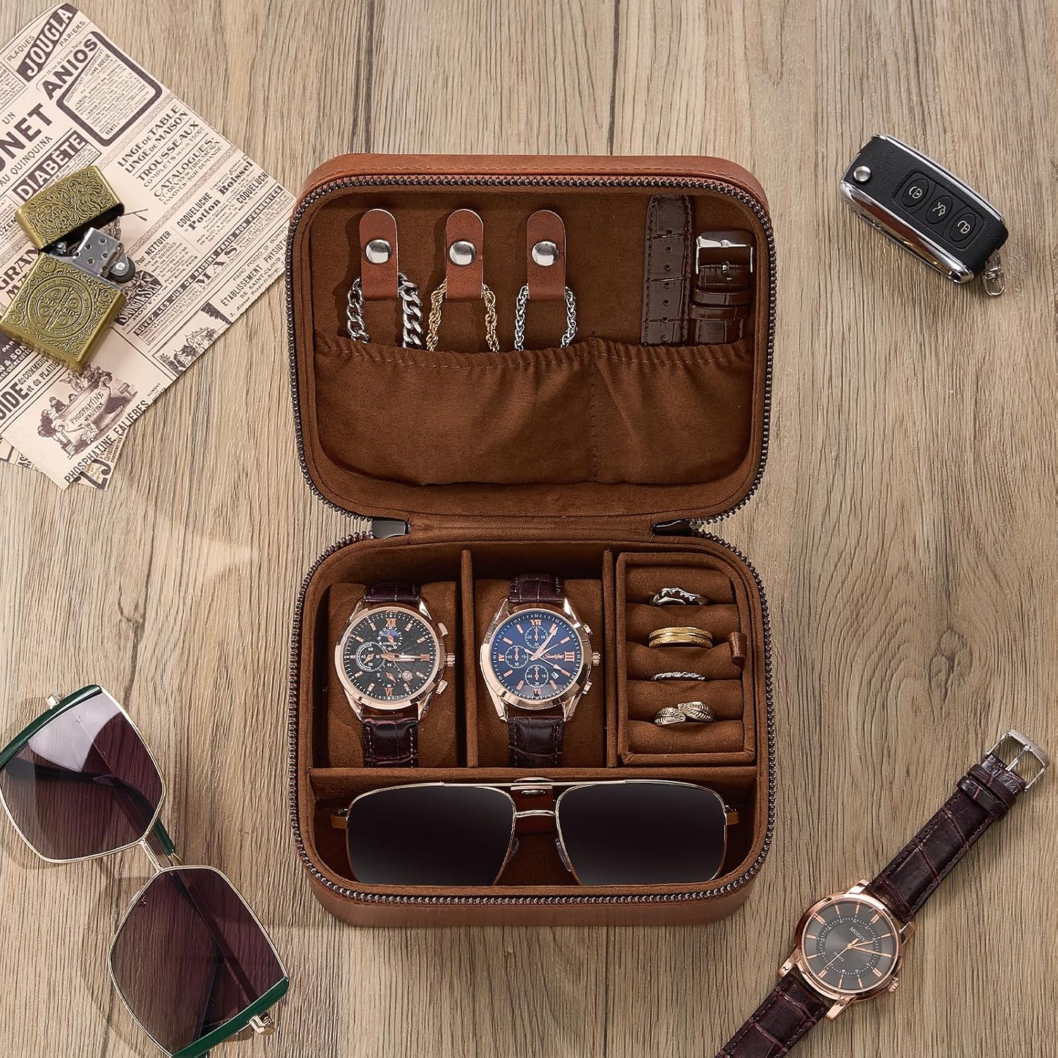 ProCase travel watch case for men with PU leather storage for watches and jewelry