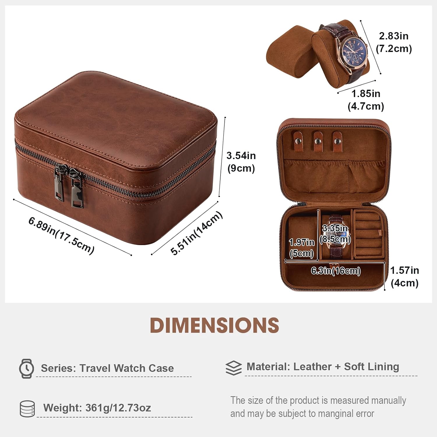 ProCase travel watch case for men with PU leather storage for watches and jewelry
